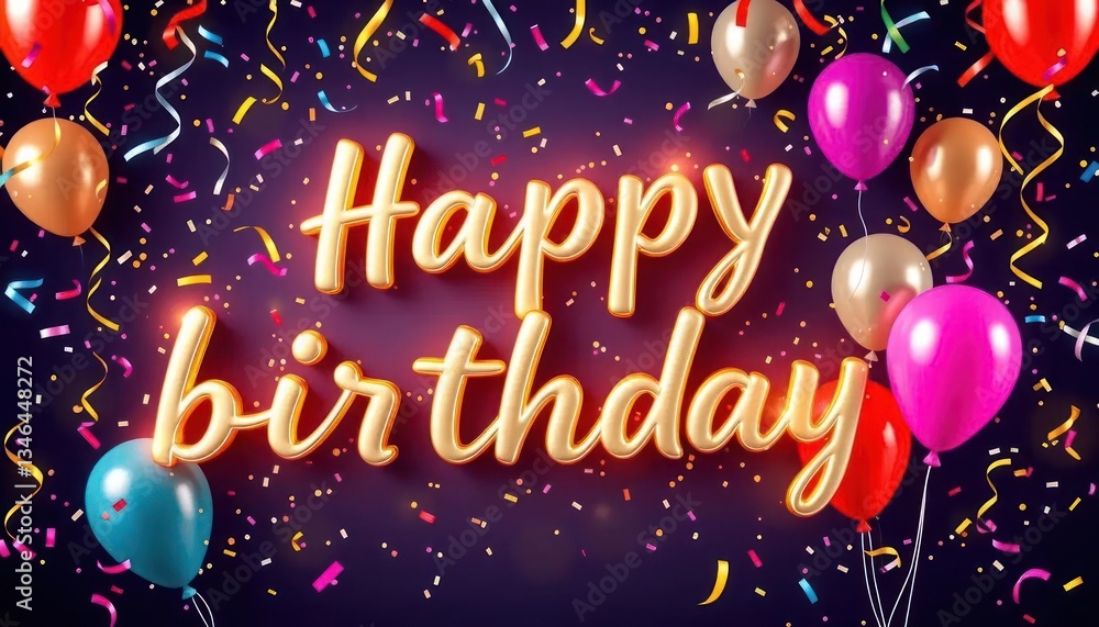 Festive birthday greeting; balloons, confetti, celebration Festive birthday greeting; balloons, confetti, celebration