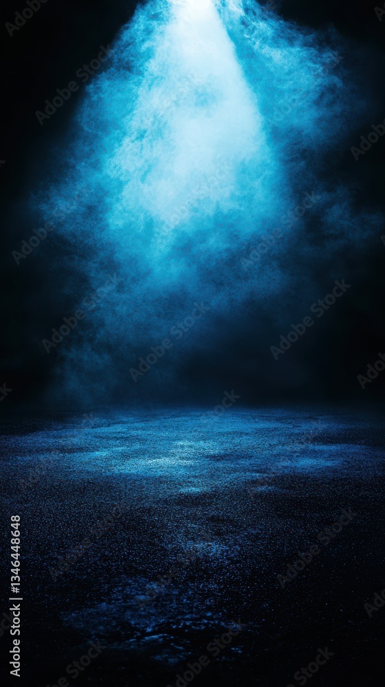 Mysterious blue light in a dark room.