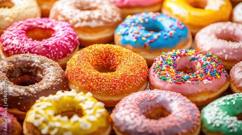 Wallpaper Mural Colorful donuts arranged on a tray, close-up, bakery background, food photography Torontodigital.ca