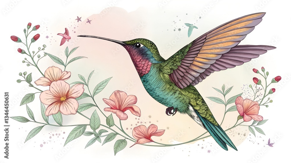 Obraz premium beautiful flying hummingbird design element