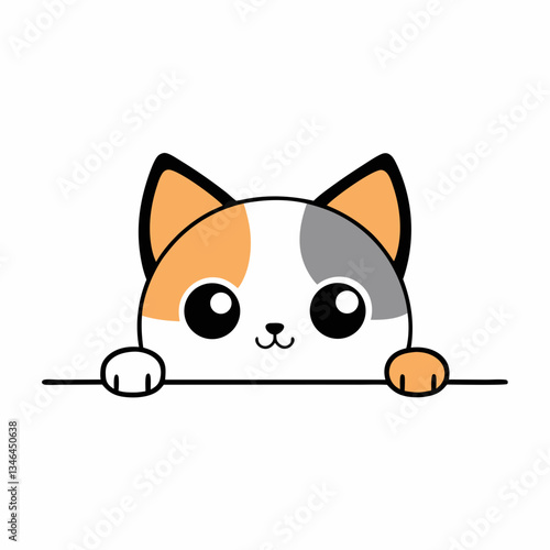 Playful Cat Peeking Over Surface Logon vector design.