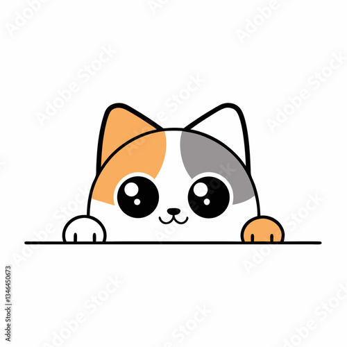 Playful Cat Peeking Over Surface Logon vector design.