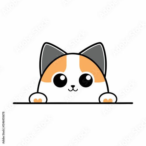 Playful Cat Peeking Over Surface Logon vector design.