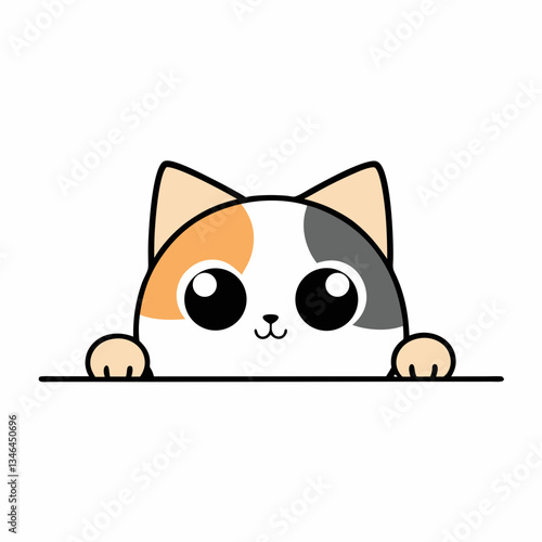 Playful Cat Peeking Over Surface Logon vector design.