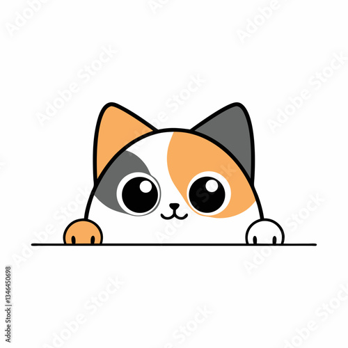 Playful Cat Peeking Over Surface Logon vector design.