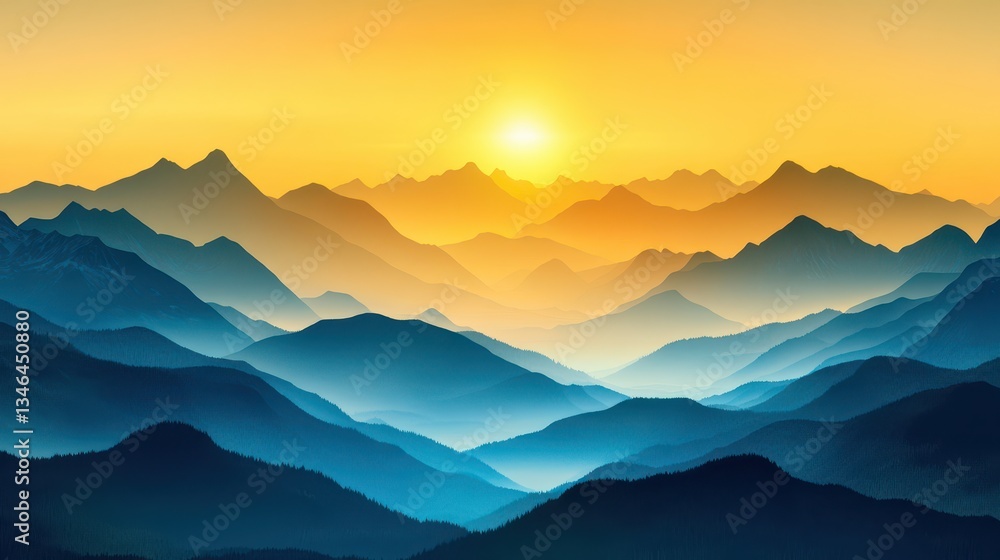 Golden Sunrise over Majestic Mountain Range Panorama. Golden Sunrise over Majestic Mountain Range Panorama.