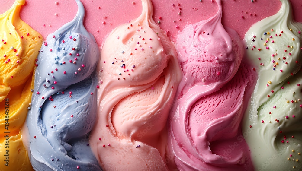 Delicious Colorful Ice Cream Scoops with Sprinkles - Sweet Dessert Texture Delicious Colorful Ice Cream Scoops with Sprinkles - Sweet Dessert Texture