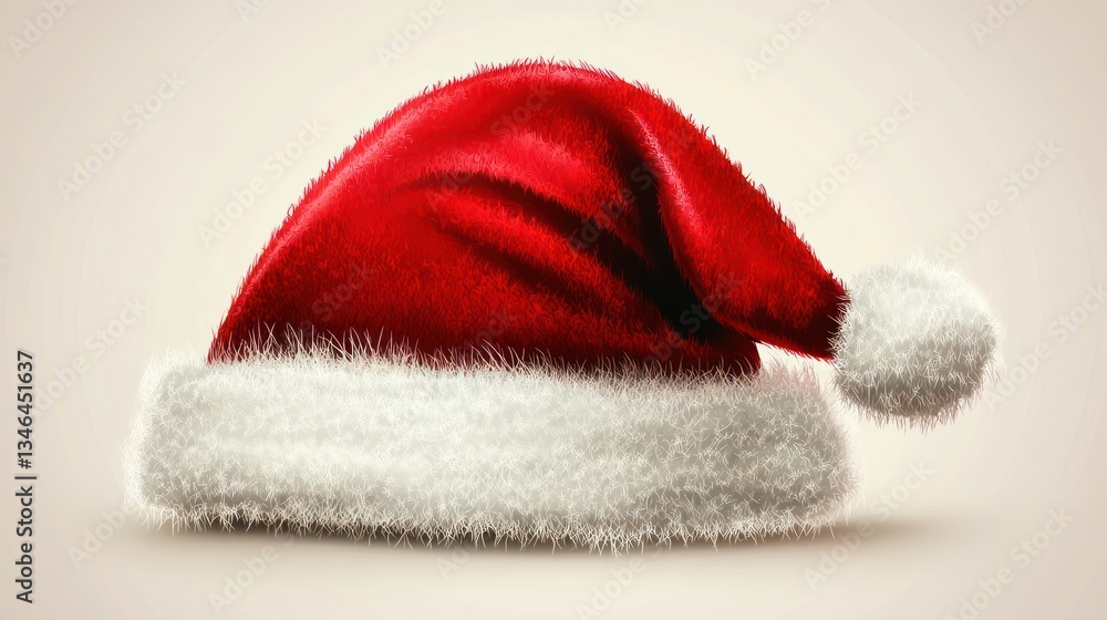 Red Santa hat, white fur trim, isolated background, Christmas design Red Santa hat, white fur trim, isolated background, Christmas design