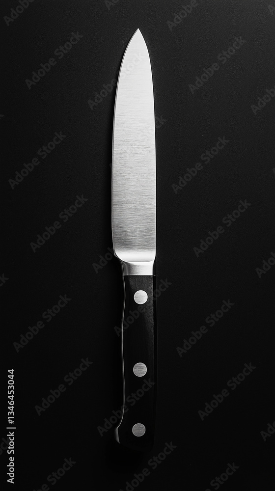 Professional stainless steel chef's knife on a black background with a sleek modern design Professional stainless steel chef's knife on a black background with a sleek modern design
