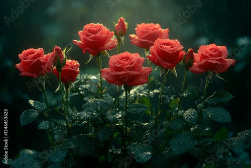 Wallpaper Mural Close-up of a bouquet of red roses against a dark background, high-resolution with soft shadows and professional color grading. Torontodigital.ca