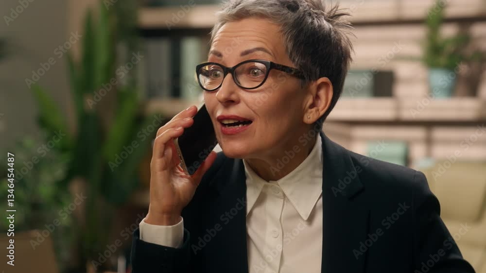 Portrait in office happy emotional talking amazed wonder surprised shocked gray haired elderly mature senior old businesswoman business woman female talking mobile phone communicate smartphone call Portrait in office happy emotional talking amazed wonder surprised shocked gray haired elderly mature senior old businesswoman business woman female talking mobile phone communicate smartphone call