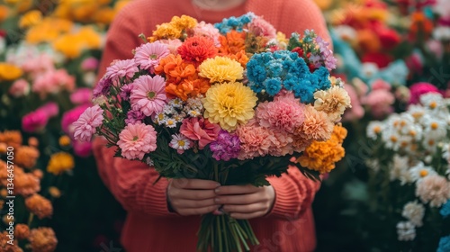 Wallpaper Mural Person holding vibrant flower bouquet in field Torontodigital.ca