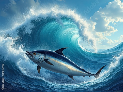 Tuna Swimming in Crystal Clear Water