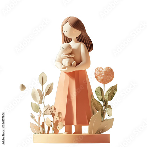 A tender mother figure lovingly cradles her newborn child gently