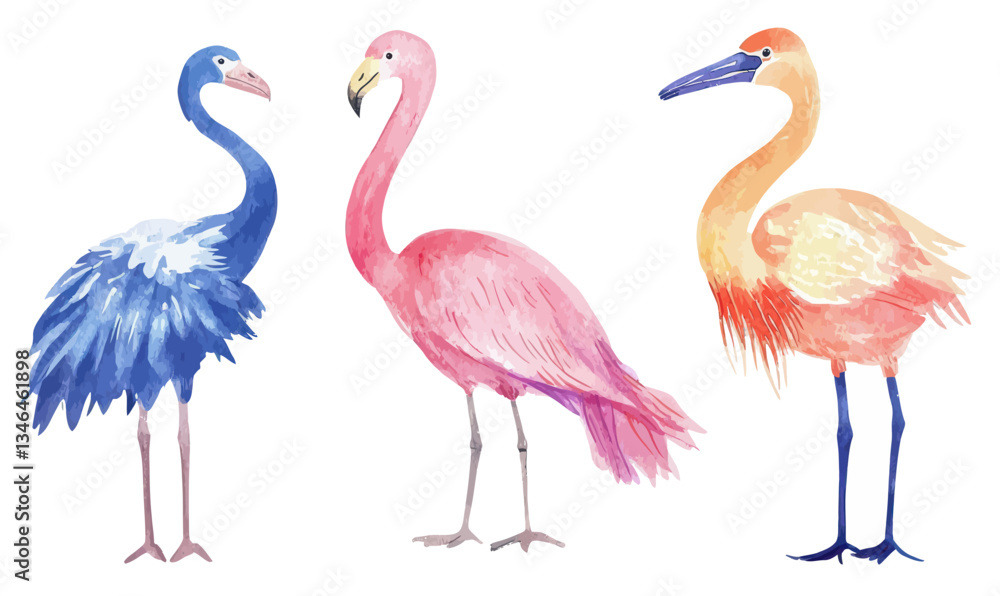 Obraz premium Minimalist Watercolor Bird Collection Illustrating Freedom in Vector Art
