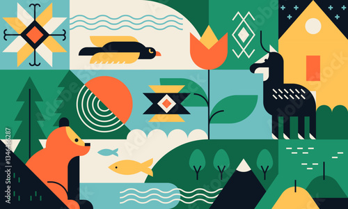 Nature and biodiversity - flat design style illustration