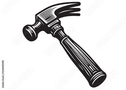 silhouette hammer logo vector design, hammer logo icon silhouette, hammer silhouette, hand gripping a hammer vector silhouette, black and white hammer tool logo icon on white background	
