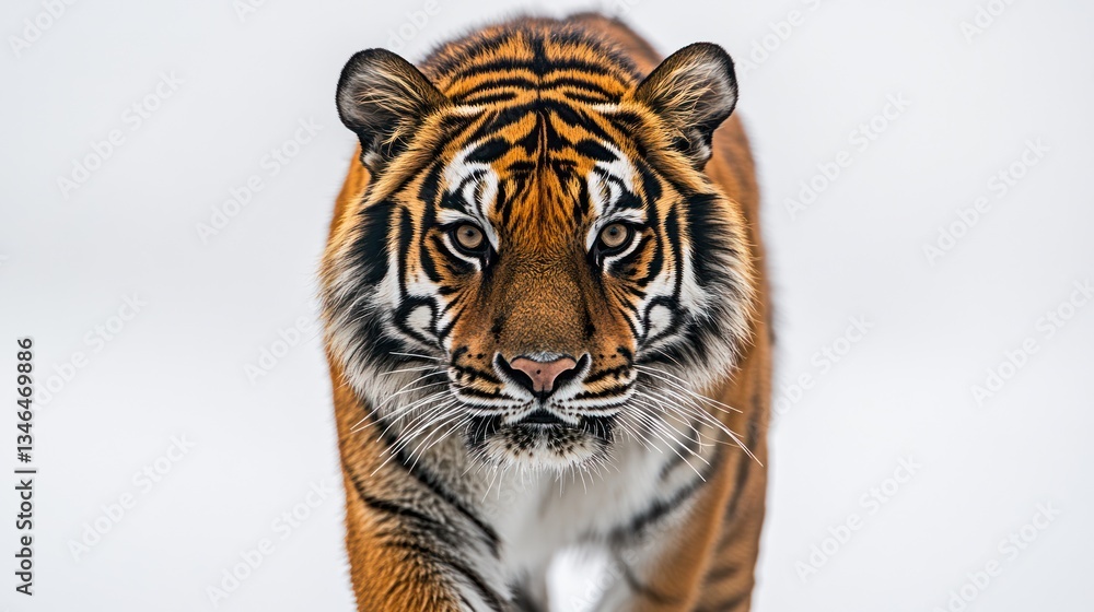 Fototapeta premium Tiger close-up, snow background, wildlife, portrait