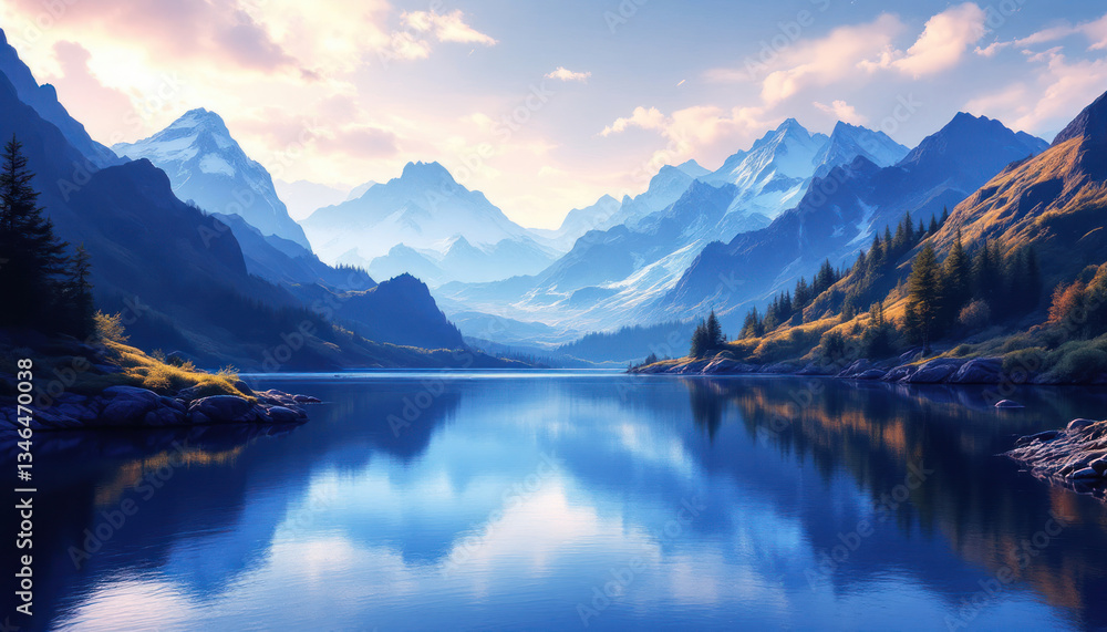 Fototapeta premium Serene Mountain Lake Reflection