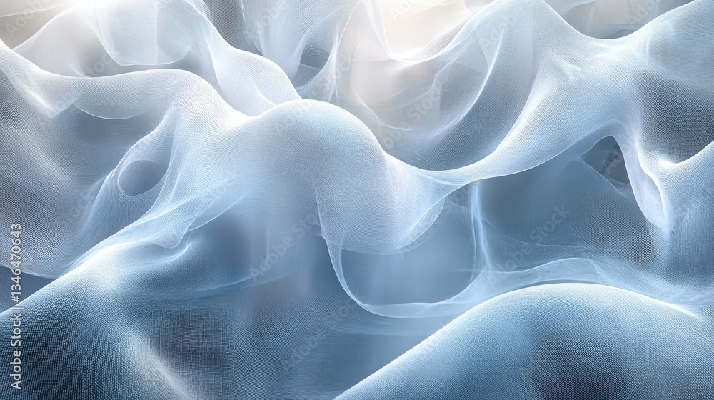 Obraz premium Blue silk fabric waves, draped, studio shot, soft light, background blur