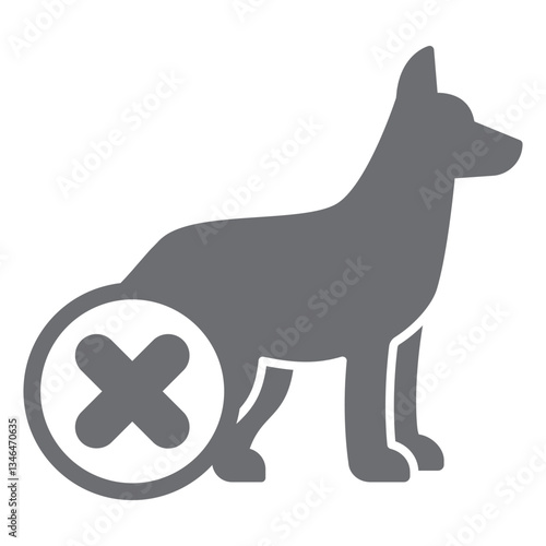 Search dog ban solid icon, prohibited items concept. Vector graphics. Rescuer pet animal forbidden sign on white background, glyph style icon for mobile or web design.
