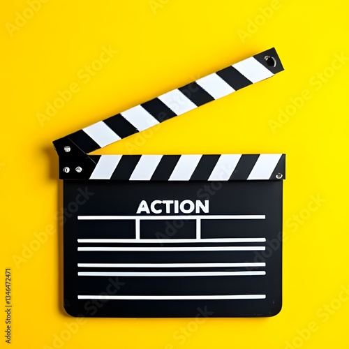 Lights, Camera, Action! A classic film clapperboard on a vibrant yellow background, ready to signal the start of a new cinematic adventure.