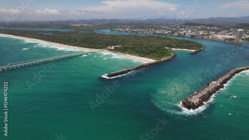 Wallpaper Mural Tweed Sand Bypass, River And Letitia Beach In Fingal Head NSW, Australia. - aerial shot Torontodigital.ca