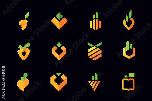 Agricultural Modern Logo Icon Set. Designed with a geometric and minimalistic approach. Perfect for eco-friendly brands, farming apps, and sustainability projects.