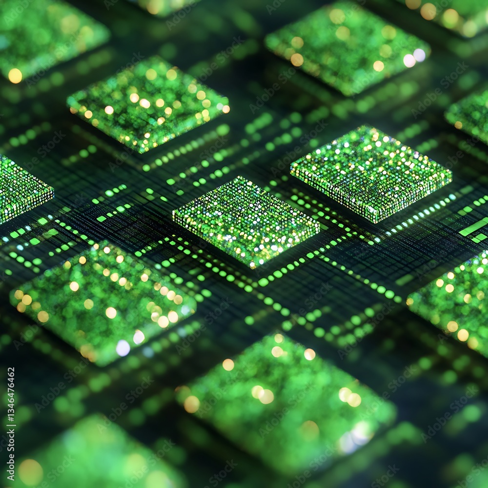 Obraz premium Illuminated circuit boards displaying abstract electronic components within a network