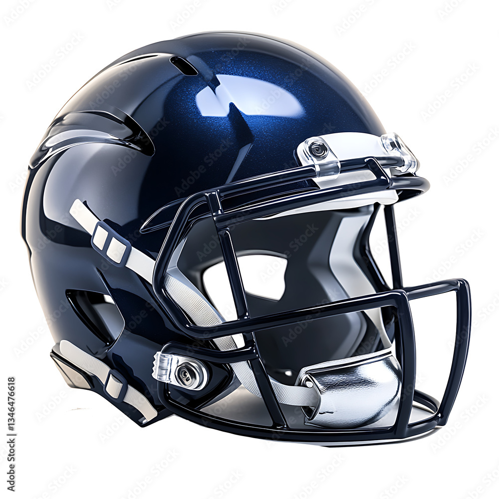 Fototapeta premium A navy blue football helmet isolated on white background PNG. AI GENERATED
