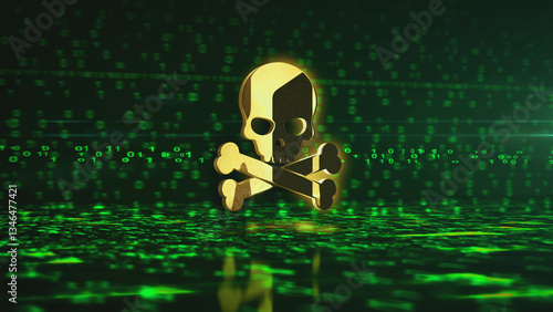 Obraz na płótnie Skull pirates and cyberattack golden symbol 3d illustration w salonie
