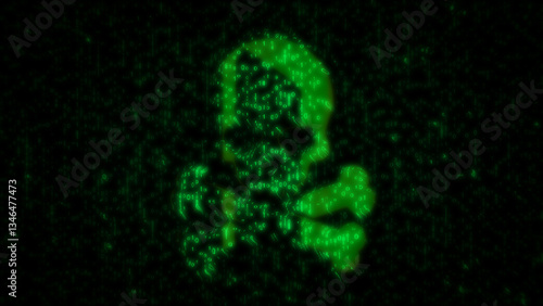 Obraz na płótnie Skull pirates and cyberattack symbol matrix style 3d illustration w salonie