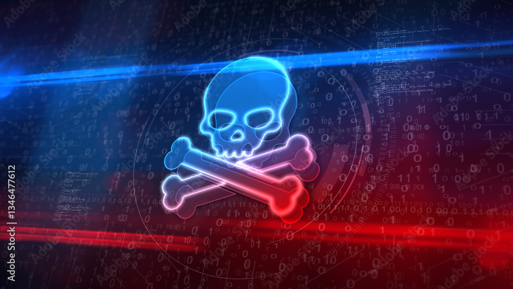 Skull pirates and cyberattack symbol 3d illustration