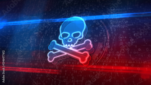 Obraz na płótnie Skull pirates and cyberattack symbol 3d illustration w salonie