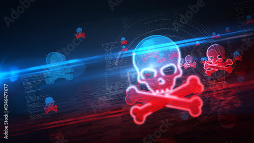 Obraz na płótnie Skull pirates and cyberattack symbol 3d illustration w salonie