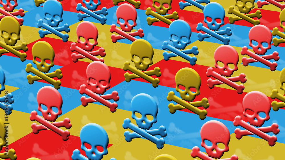 Skull pirates and cyberattack multiply symbol pattern 3d illustration