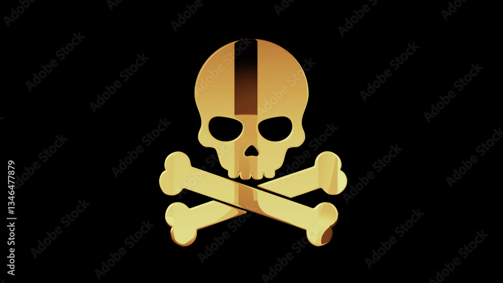 Skull pirates and cyberattack golden symbol 3d illustration