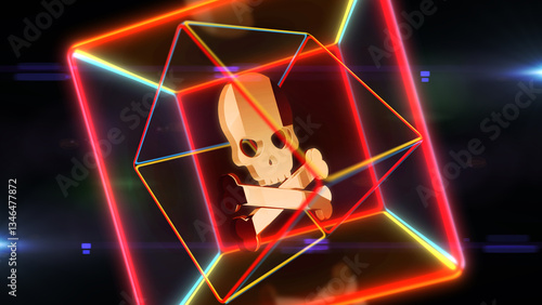 Obraz na płótnie Skull pirates and cyberattack golden symbol 3d illustration w salonie