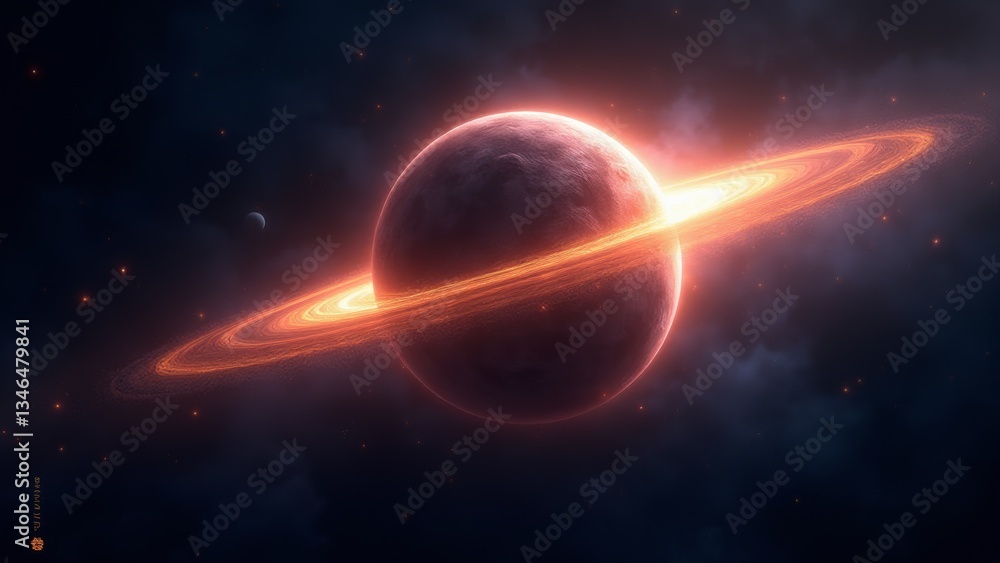 Obraz premium Ringed Planet With Glowing Celestial Body
