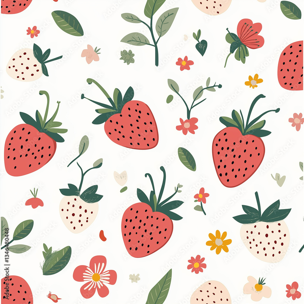 seamless pattern with cute Strawberry and flower illustrations,a simple design for baby room decor and nursery decoration.Strawberry illustrations for nursery decor seamless pattern with cute Strawberry and flower illustrations,a simple design for baby room decor and nursery decoration.Strawberry illustrations for nursery decor