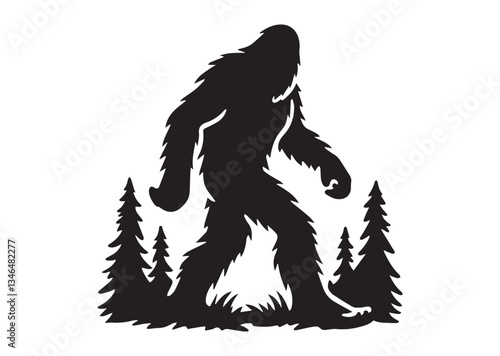 Bigfoot silhouette sasquatch big foot pictogram silhouette black color isolated on white background Vector illustration