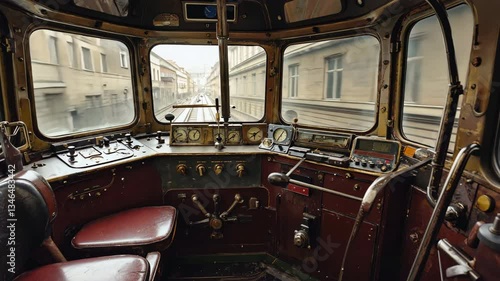 Vintage Train Cabin Interior Intricate Controls and Gauges Evoke Nostalgia and Adventure