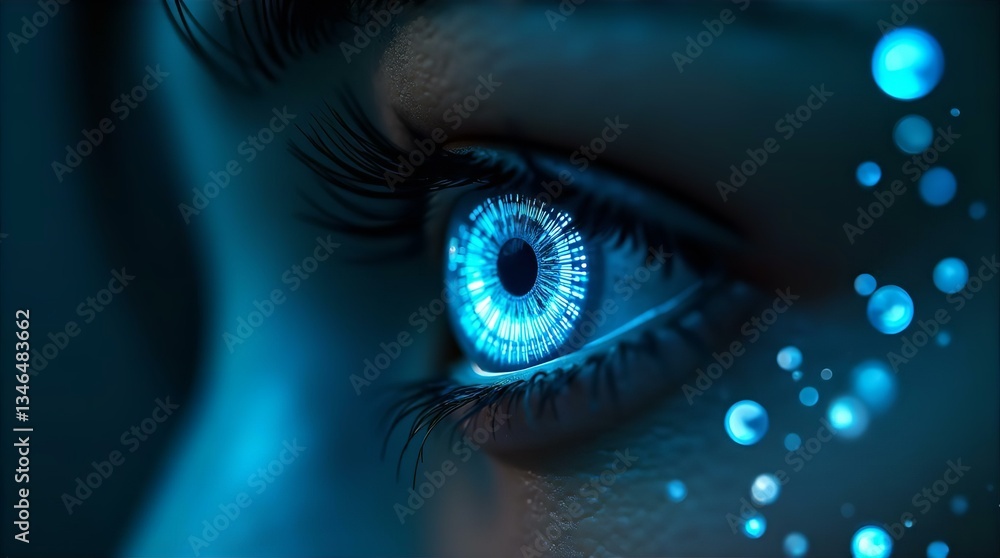 Fototapeta premium Futuristic Blue Digital Eye Close-Up Cybernetic Technology