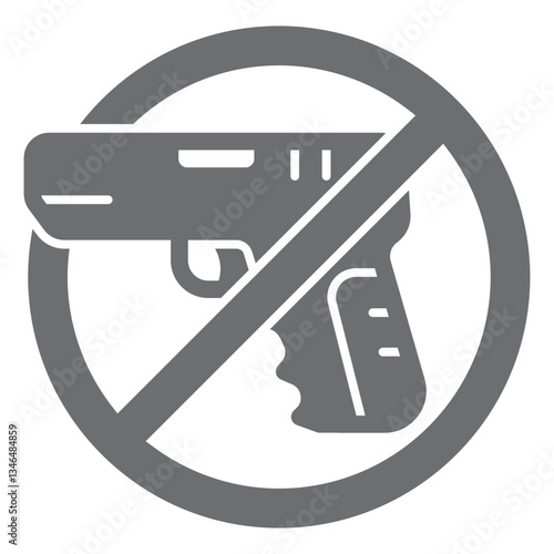 Pistol gun ban solid icon, prohibited elements concept. Vector graphics. Gun shooting forbidden sign on white background, glyph style icon for mobile or web design.