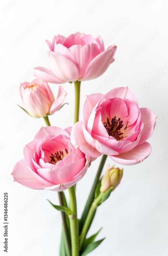 Pink lotus flowers blooming elegantly on white background