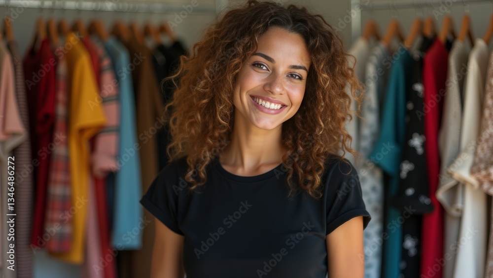 Smiling Woman In Boutique Clothing Store Smiling Woman In Boutique Clothing Store
