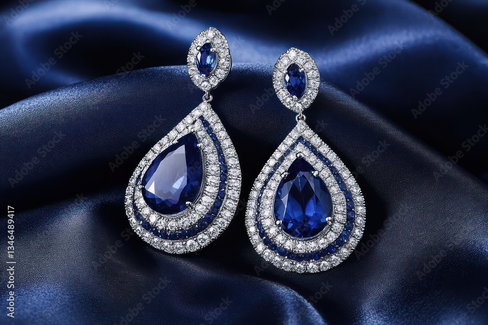 Obraz premium Elegant sapphire earrings on blue silk