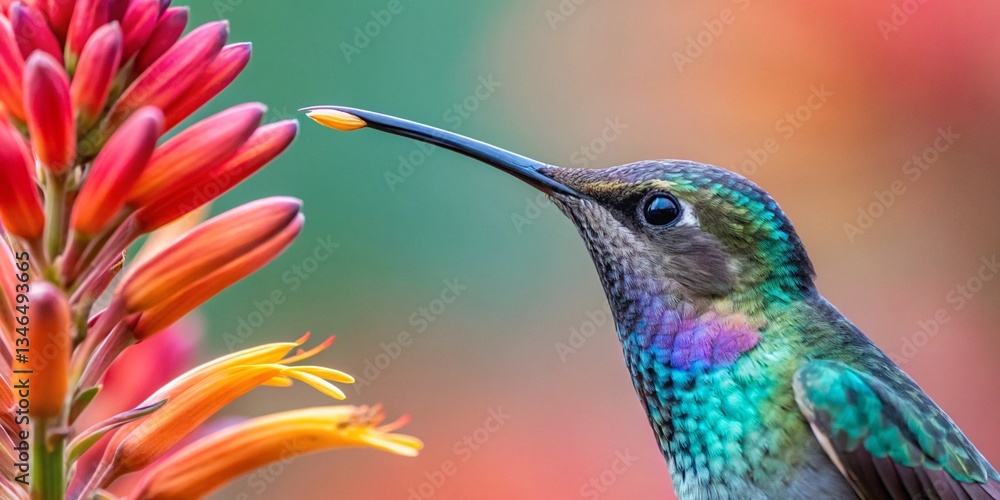 Fototapeta premium Vibrant Hummingbird Feeding on Colorful Flower