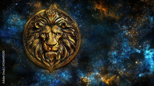 Majestic Lion Emblem in Stellar Galaxy Background Art Design