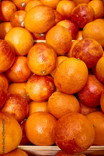 Fresh Blood Oranges in a Market Display